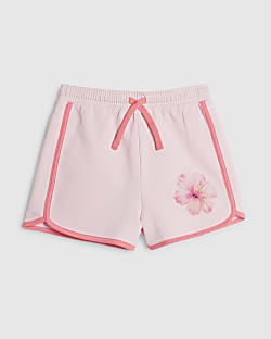Girls Pink Floral Boarder Taped Shorts