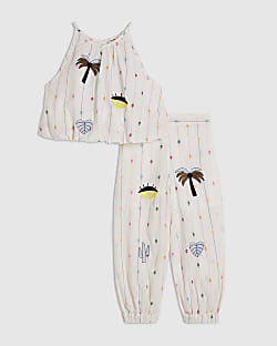 Mini Girls Beige Stripe Hareem Top Set