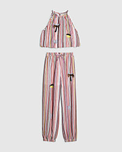 Girls Pink Stripe Hareem Top Set