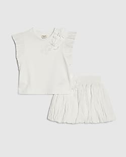 Mini Girls White Frill Sleeve T-Shirt Set