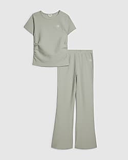 Girls Khaki Texture RI T-Shirt And Shorts Set