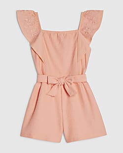 Mini Girls Orange Shirred Jersey Playsuit