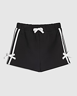 Girls Black Side Stripe Bow Shorts