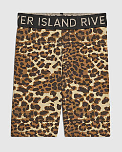 Girls Brown Leopard Cycling Shorts