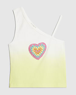 Girls Green One Shoulder Heart Tank Top