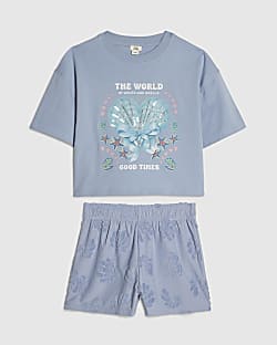 Girls Blue Shell Print Towelling Set