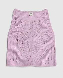 Girls Purple Embellished Crochet Top