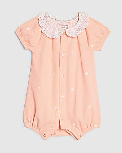 Baby Girls Coral Collared Heart Romper