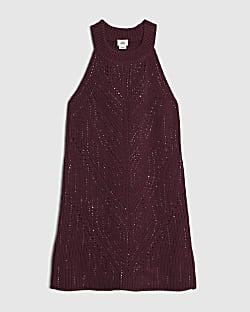 Girls Purple Embellished Knitted Dress