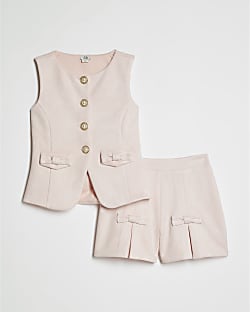 Girls Pink Faux SuedeWaistcoat Set