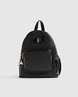 Girls Black Faux Leather Padlock Bow Backpack