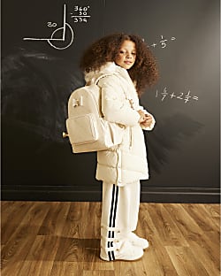 Girls Cream Faux Leather Bow Backpack
