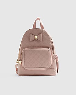 Girls Pink Faux Leather Monogram Backpack
