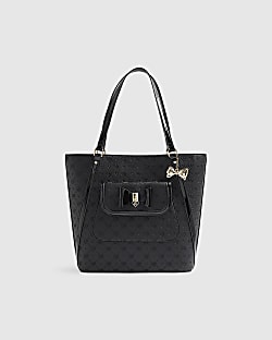 Girls Black Padlock Bow Monogram Shopper Bag