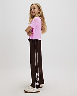 Girls Brown Wide Leg Bow Trousers
