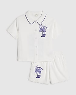 Girls White Towelling Top & Short Set