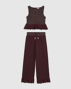 Girls Purple Peplum Top Trousers Set