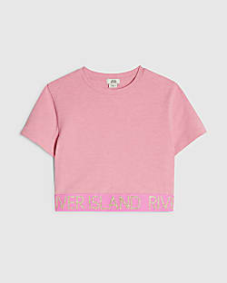 Girls Pink Cut Out Waistband Top