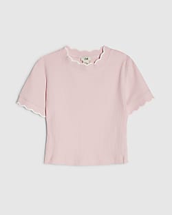 Girls Pink Scallop Edge T-Shirt