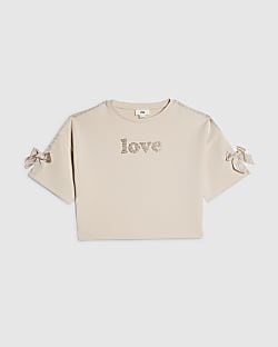 Girls Cream Love Embellished T-Shirt