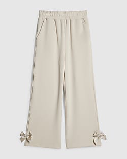 Girls Cream Wide Leg Bow Trousers