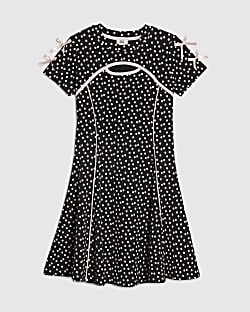 Girls Black Polka Dot Cut Out Dress