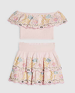 Girls Pink Seahorse Top & Skirt Set