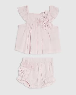 Baby Girls Pink Smock 3D Flower Top Set