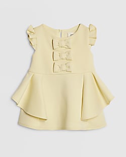 Baby Girls Yellow Frill Sleeve Bow Dress
