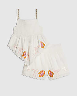 Mini Girls White Embellished Top & Short Set