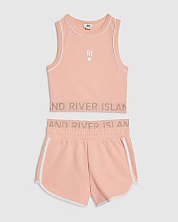 Girls Pink RI Waistband Tank and Shorts Set