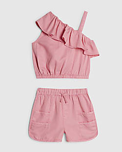 Girls Pink Tencel One Shoulder Set