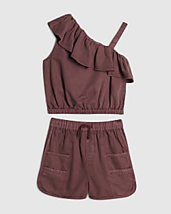 Girls Purple Tencel One Shoulder Set