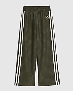 Girls Khaki Pinstripe Wide Leg Trousers