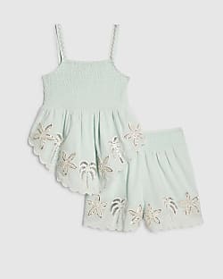 Girls Blue Hanky Hem Embellished Set