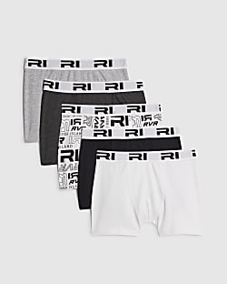 Boys Black Monochrome Pack Of 5 Boxers