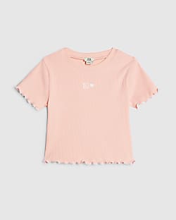 Girls Pink Lettuce Hem Crop T-Shirt