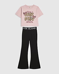 Girls Pink Cheetah Girl Vibe Crop T-Shirt Set