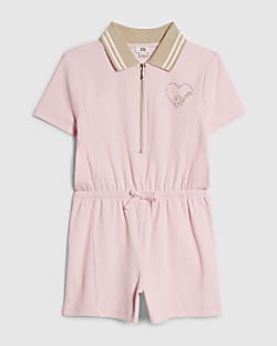 Girls Pink Polo Zip Playsuit