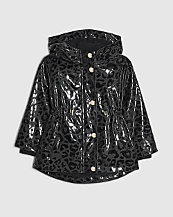 Mini Girls Black Leopard Rainmac