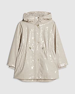 Girls Cream Leopard Print Raincoat