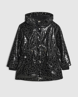 Girls Black Leopard Print Raincoat