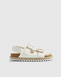 Girls White Weave Buckle Footbed Sandals
