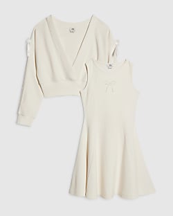 Girls Cream 2 in 1 Shrug Dress