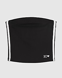 Girls Black Side Stripe Bandeau Top
