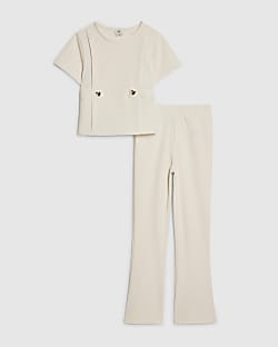 Girls Cream Ponte T-Shirt Set