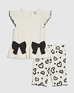 Mini Girls Cream Peplum Rib Shorts Set