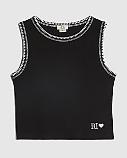 Girls Black Whipstitch Tank Top
