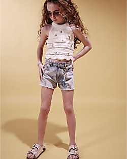 Girls Cream Charm Crochet Top