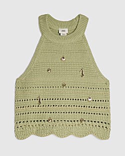 Girls Khaki Charm Crochet Top